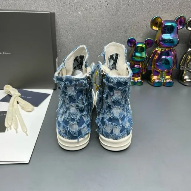 Denim Patchwork Frayed High-Top Lifestyle Sneakers 4