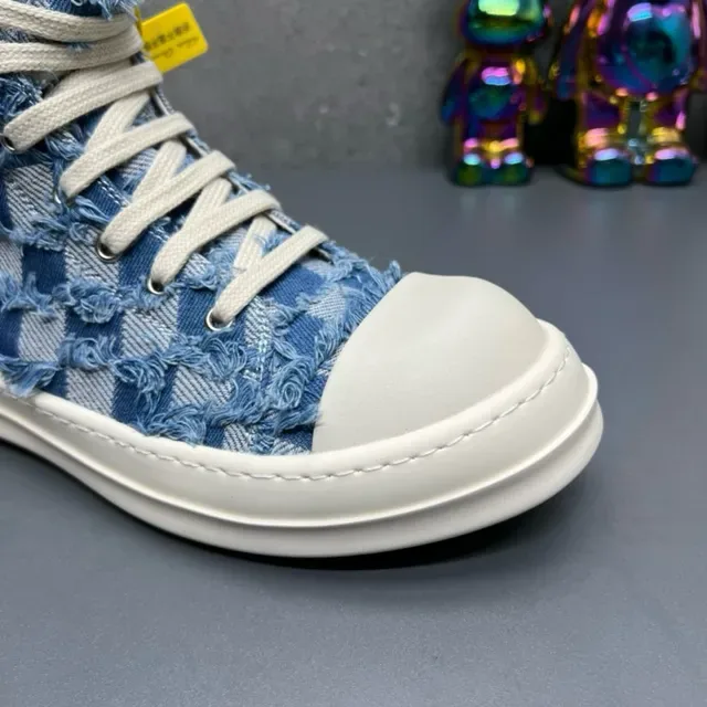 Denim Patchwork Frayed High-Top Lifestyle Sneakers 5