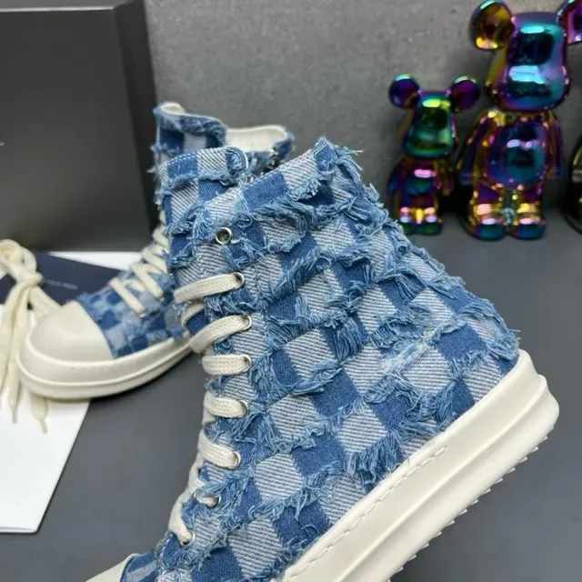 Denim Patchwork Frayed High-Top Lifestyle Sneakers 6