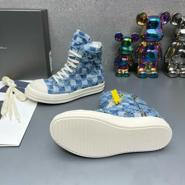 Denim Patchwork Frayed High-Top Lifestyle Sneakers 7