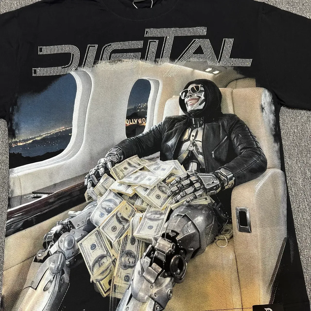 Digital Black Gray Full-Front Graphic Print Pixelated Typography T-Shirt 5