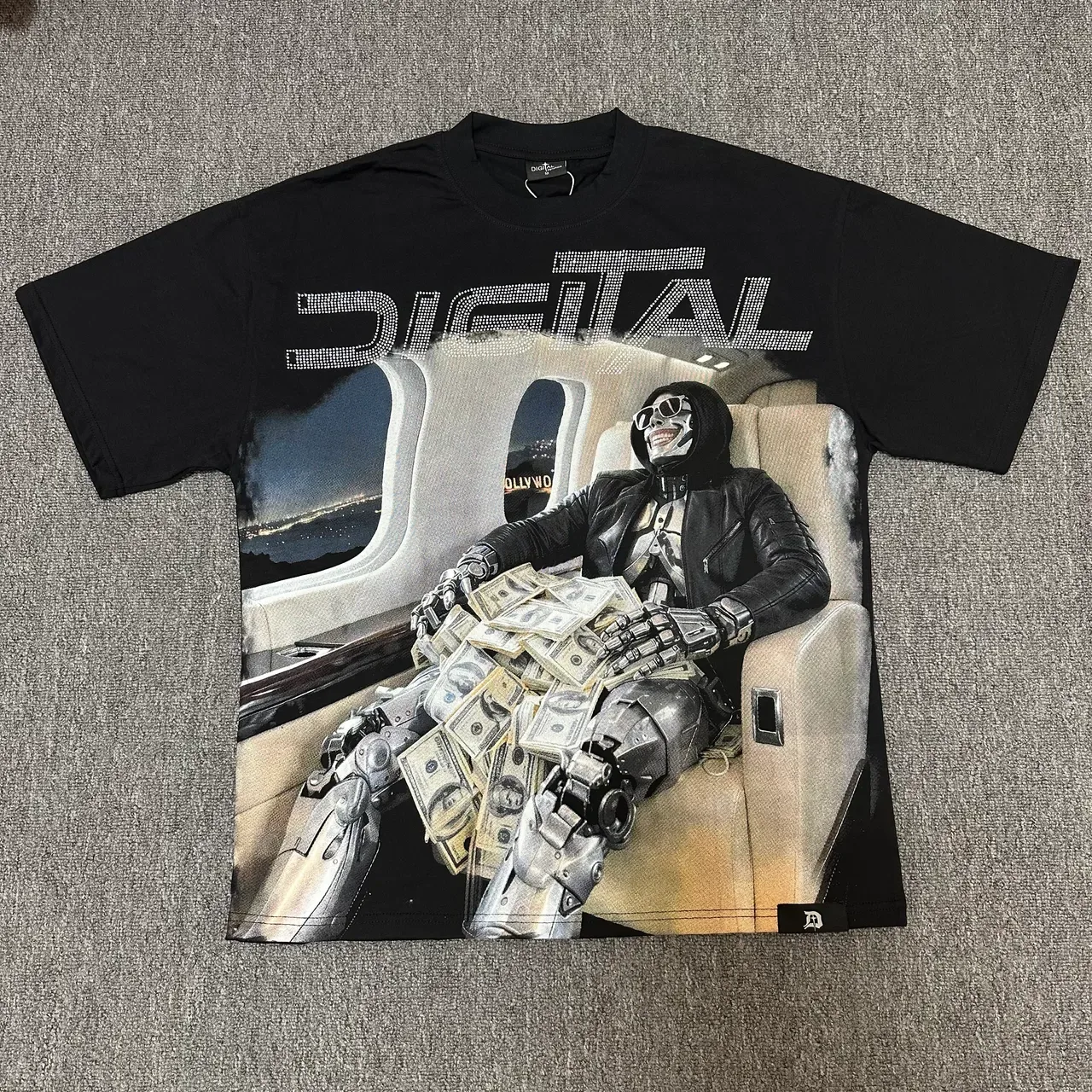 Digital Black Gray Full-Front Graphic Print Pixelated Typography T-Shirt 6