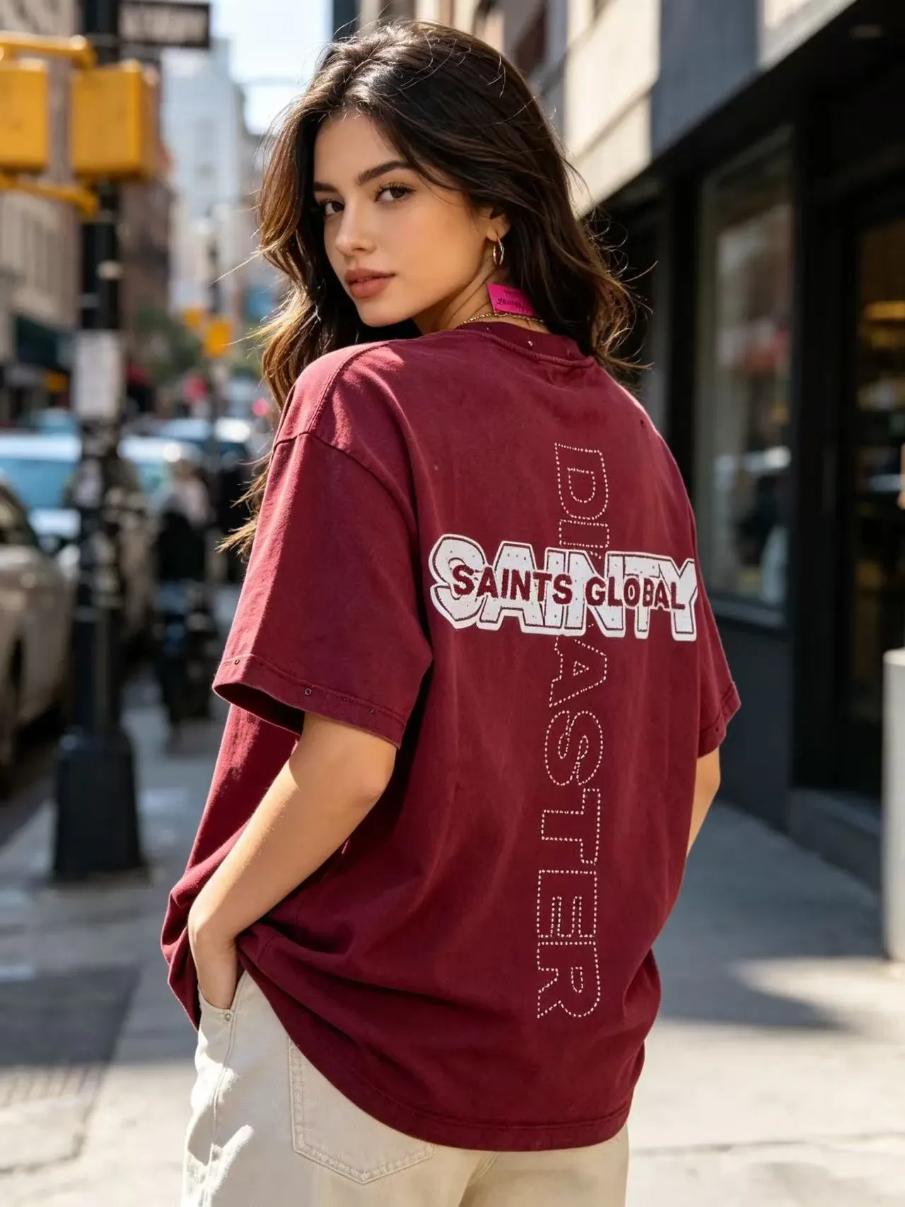 Distressed Graphic Print Oversized T-Shirt 11