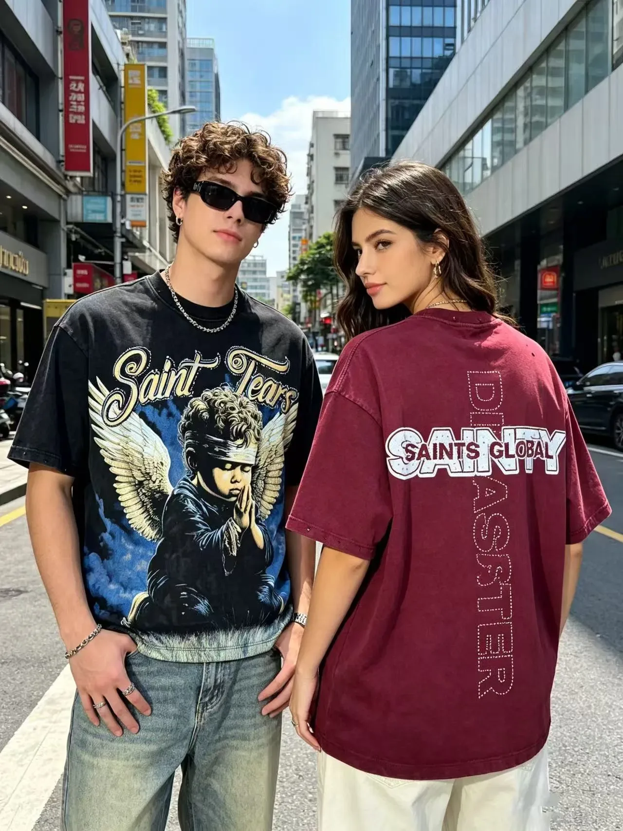 Distressed Graphic Print Oversized T-Shirt 12
