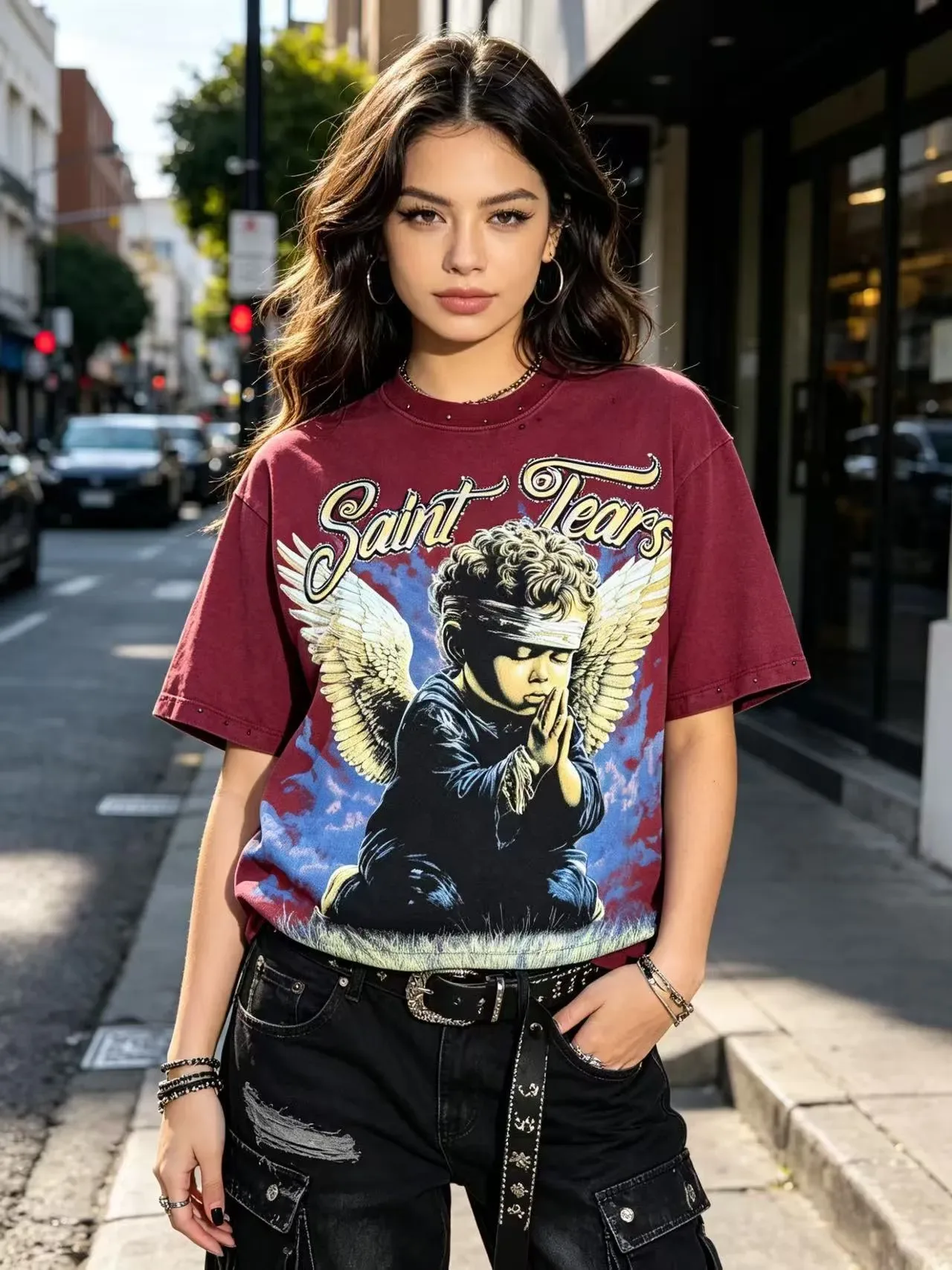 Distressed Graphic Print Oversized T-Shirt 14