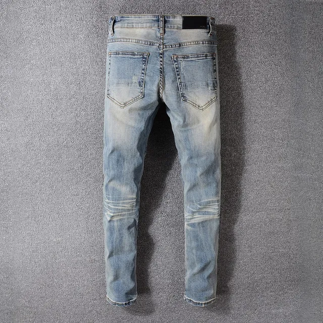 Distressed Light-Wash Blue Raw Hem Jeans 2