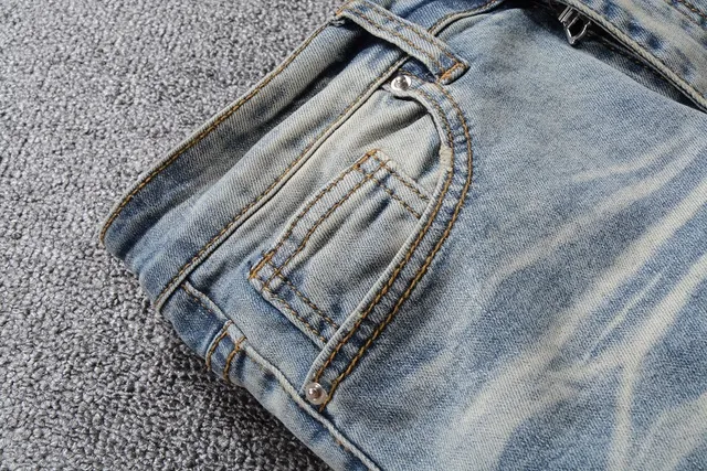 Distressed Light-Wash Blue Raw Hem Jeans 3