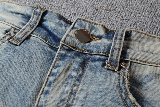 Distressed Light-Wash Blue Raw Hem Jeans 6