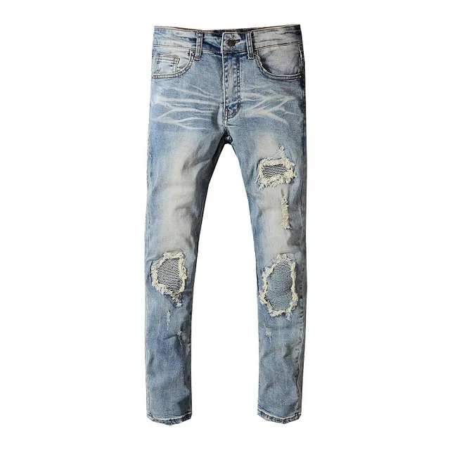 Distressed Light-Wash Blue Raw Hem Jeans 8