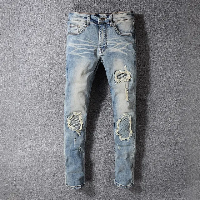 Distressed Light-Wash Blue Raw Hem Jeans 9
