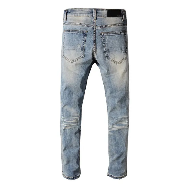 Distressed Light-Wash Blue Raw Hem Jeans 14