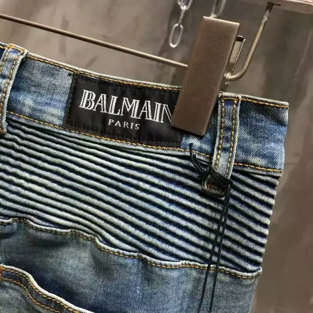 Distressed Motorcycle-Style Slim-Fit Blue Jeans 3