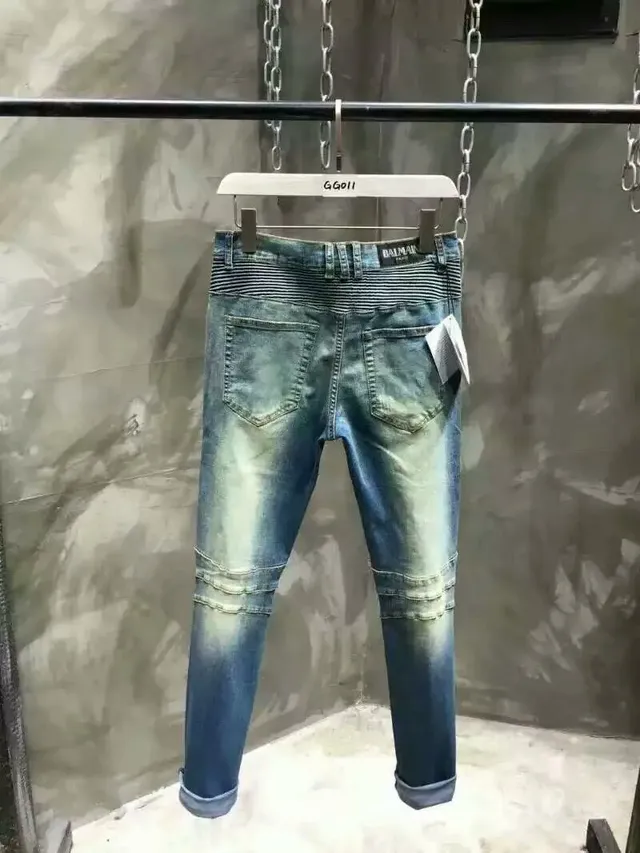 Distressed Motorcycle-Style Slim-Fit Blue Jeans 10