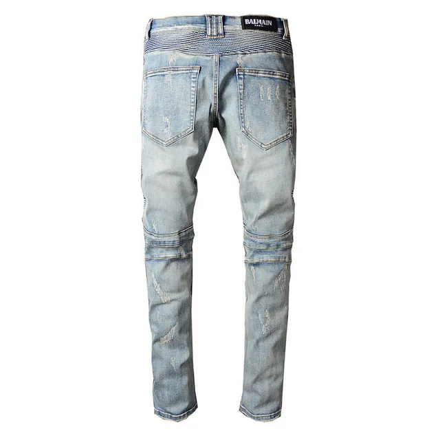Distressed Panelled Light-Wash Blue Slim-Fit Jeans 8