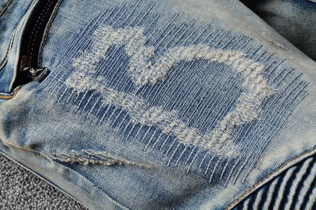 Distressed Panelled Light-Wash Blue Slim-Fit Jeans 11