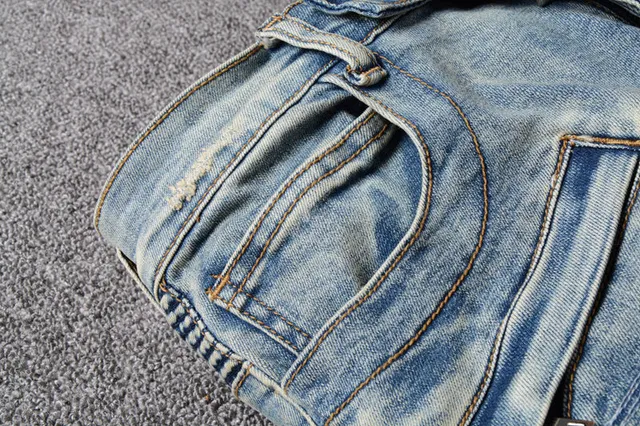 Distressed Panelled Light-Wash Blue Slim-Fit Jeans 13