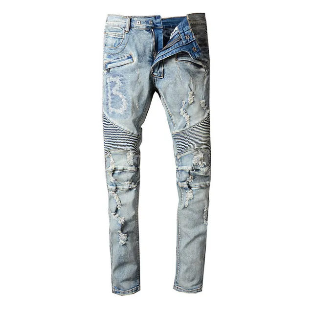 Distressed Panelled Light-Wash Blue Slim-Fit Jeans 17