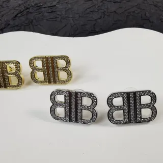 Double B Monogram Pave Crystal Stud Earrings