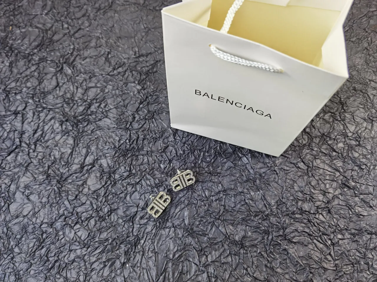 Double B Monogram Pave Crystal Stud Earrings 2