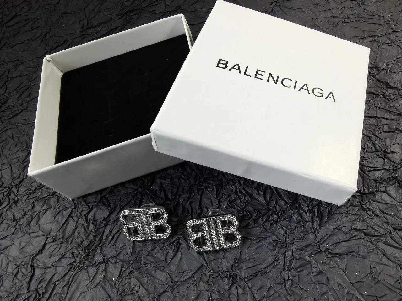 Double B Monogram Pave Crystal Stud Earrings 3