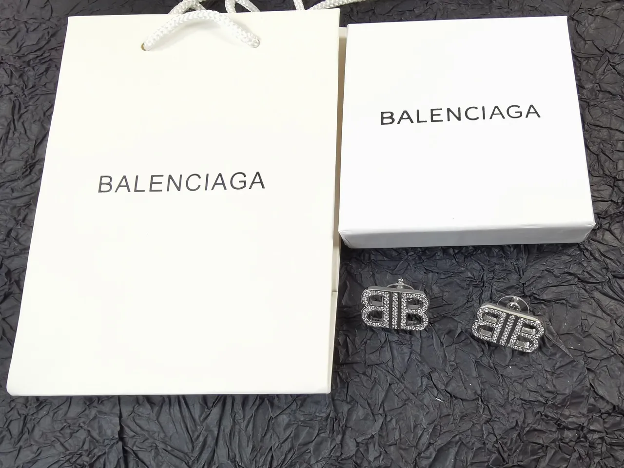 Double B Monogram Pave Crystal Stud Earrings 7
