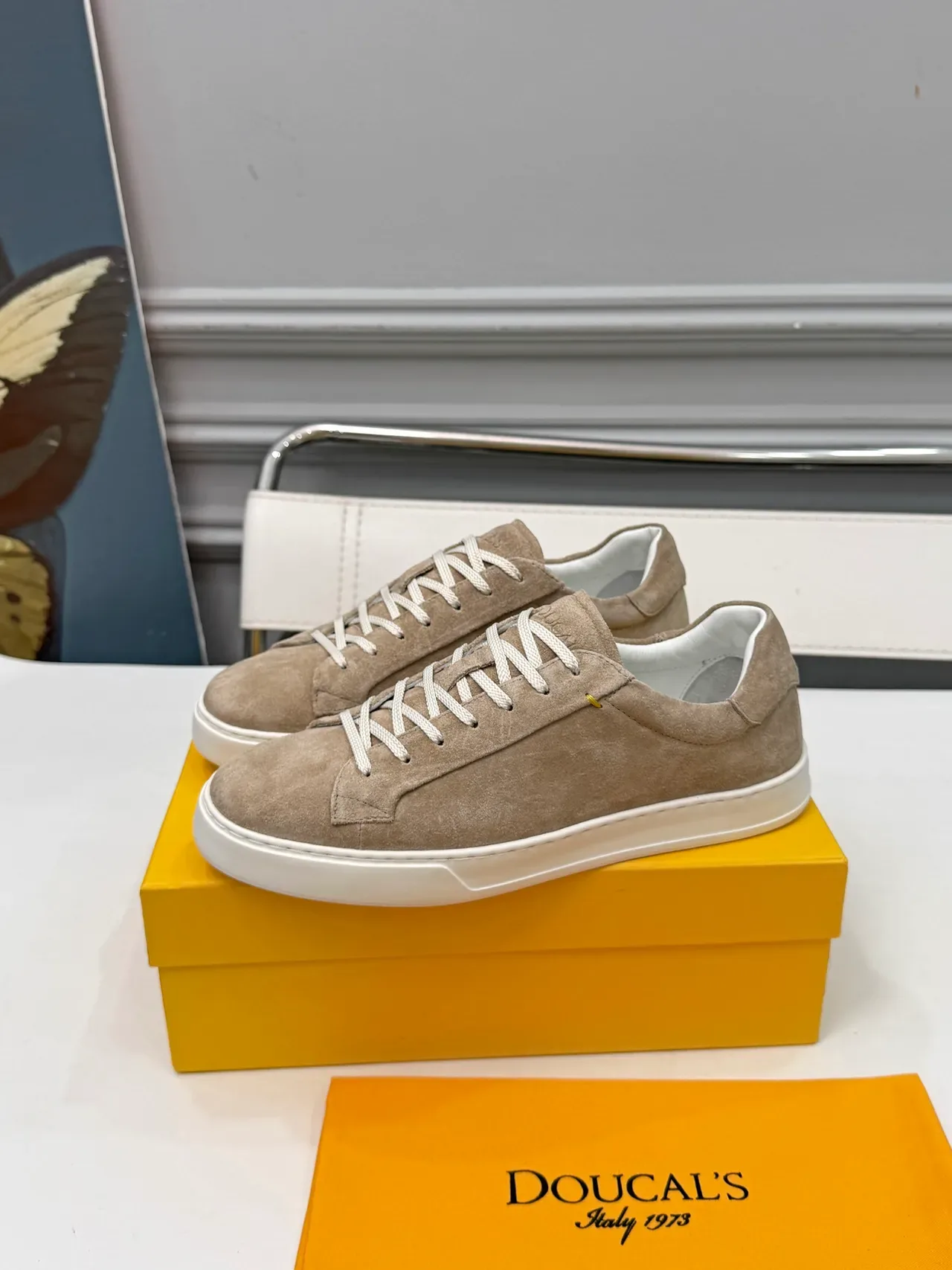 Doucal's Beige Suede Low-Top Lifestyle Sneakers 4