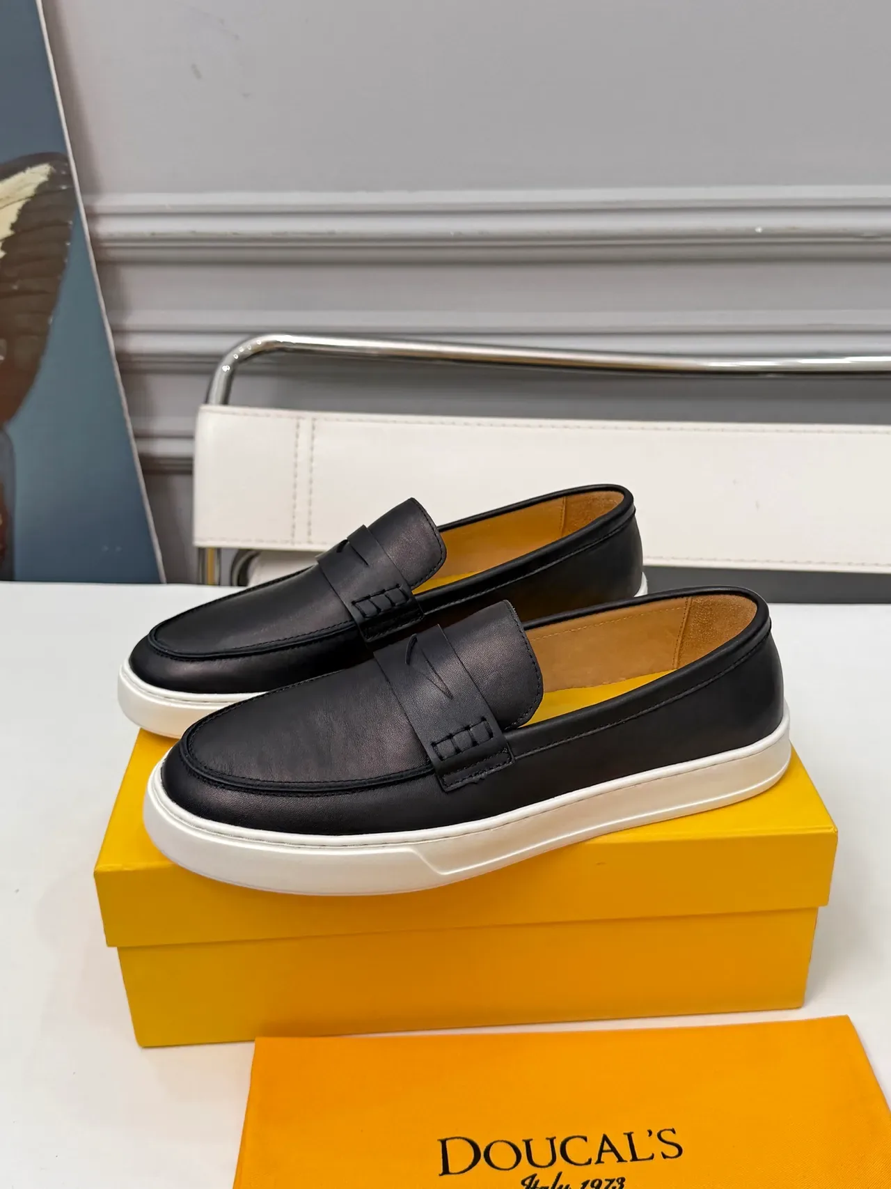 DOUCAL'S Black White Leather Penny Strap Loafer 4