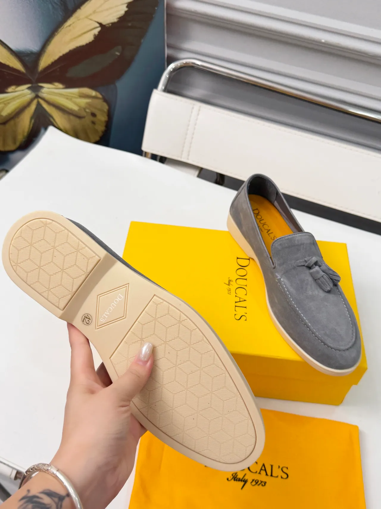 DOUCAL'S Gray Beige Suede Upper Tassel Detail Loafer 2