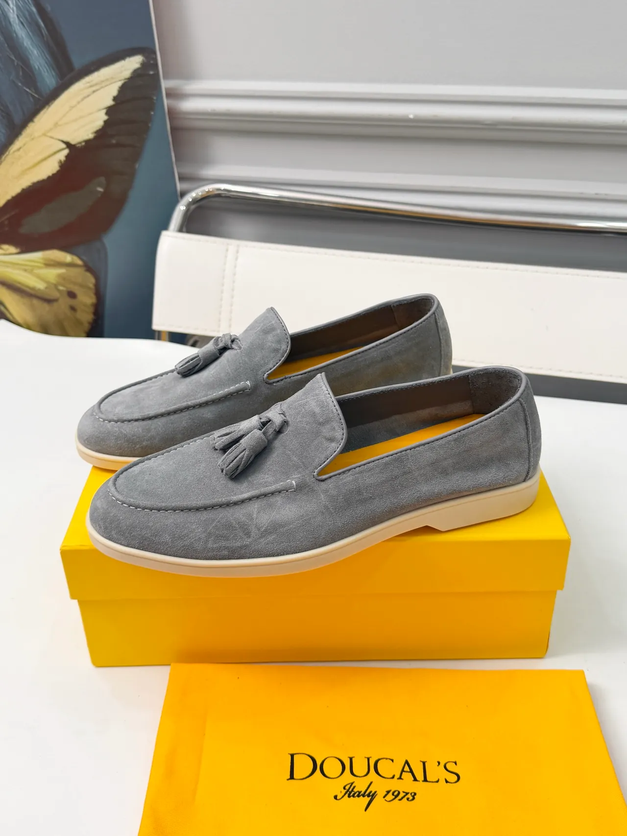 DOUCAL'S Gray Beige Suede Upper Tassel Detail Loafer 4