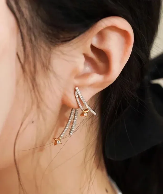 Dual-Tone Pavé Star Drop Earrings 2