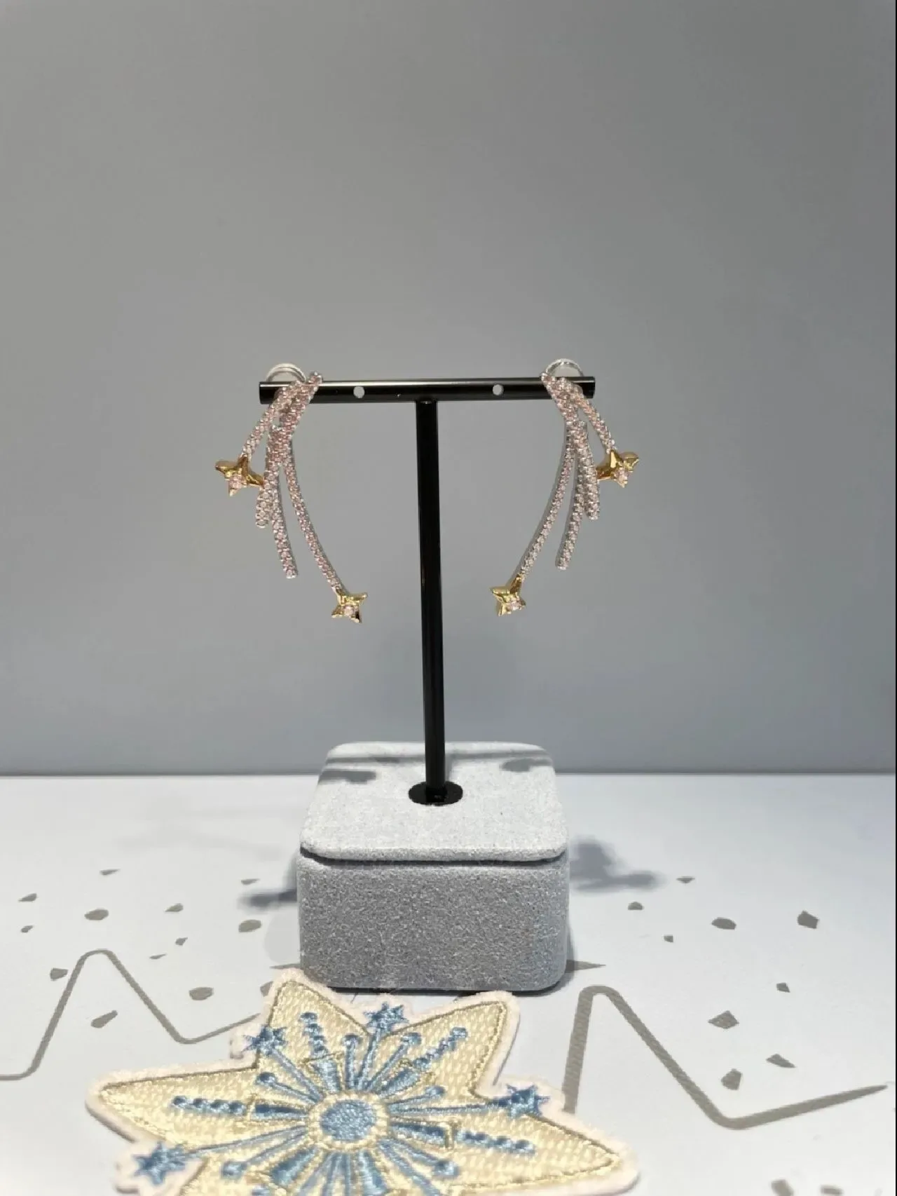 Dual-Tone Pavé Star Drop Earrings 7