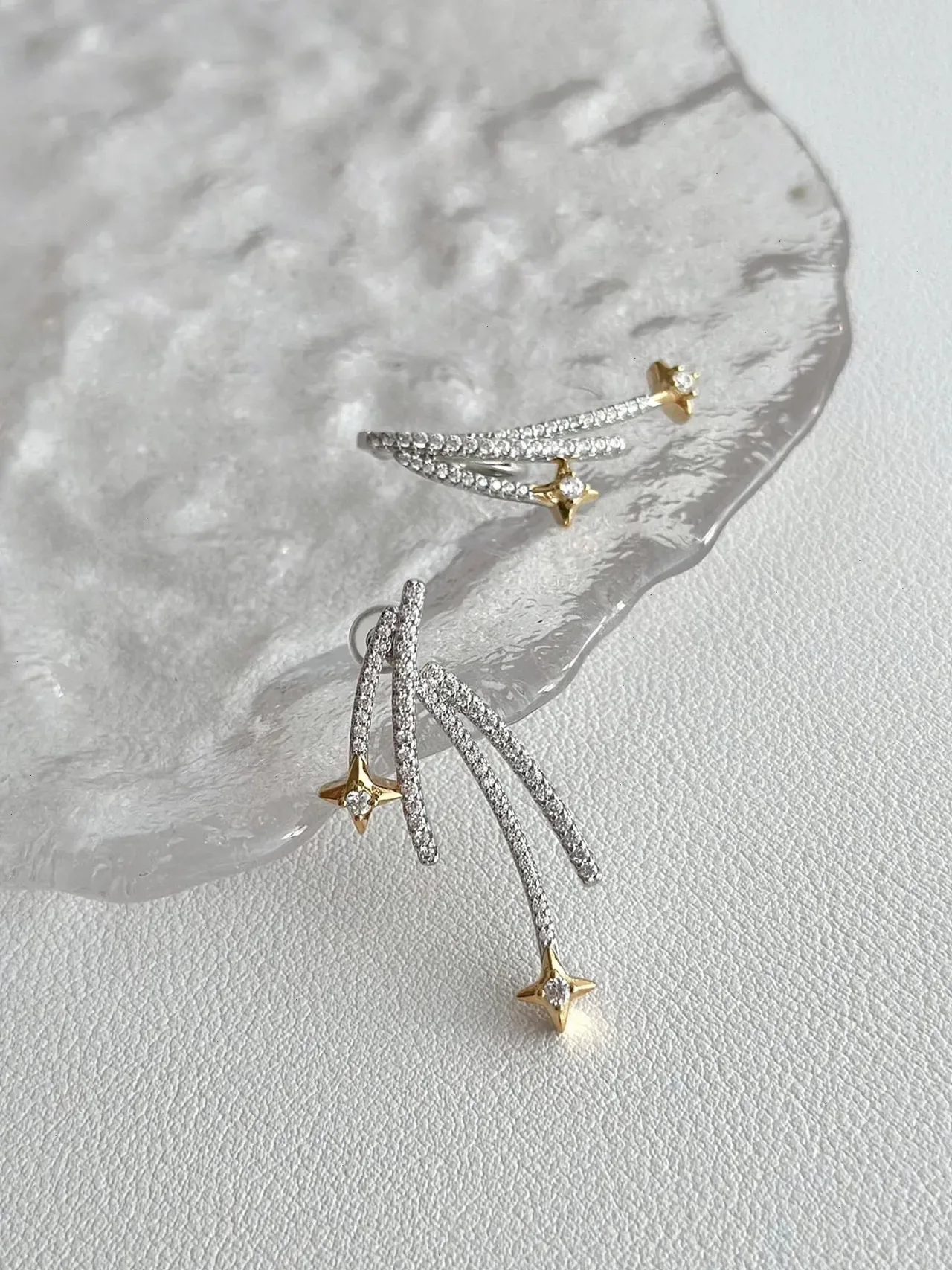 Dual-Tone Pavé Star Drop Earrings 9