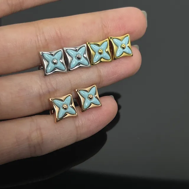 Enamel Star Motif Square Stud Earrings 2