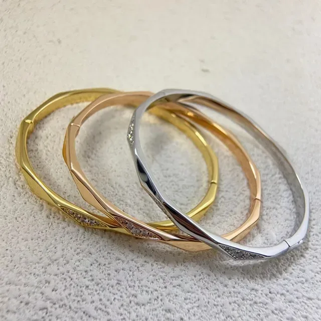 Faceted Geometric Pavé-Set Multi-Metal Bangle Bracelet 4