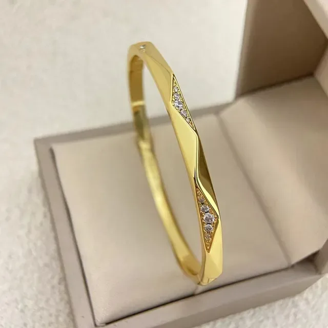 Faceted Geometric Pavé-Set Multi-Metal Bangle Bracelet 7