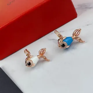 Fish-Shaped Enamel and Rose Gold-Tone Crystal Earrings
