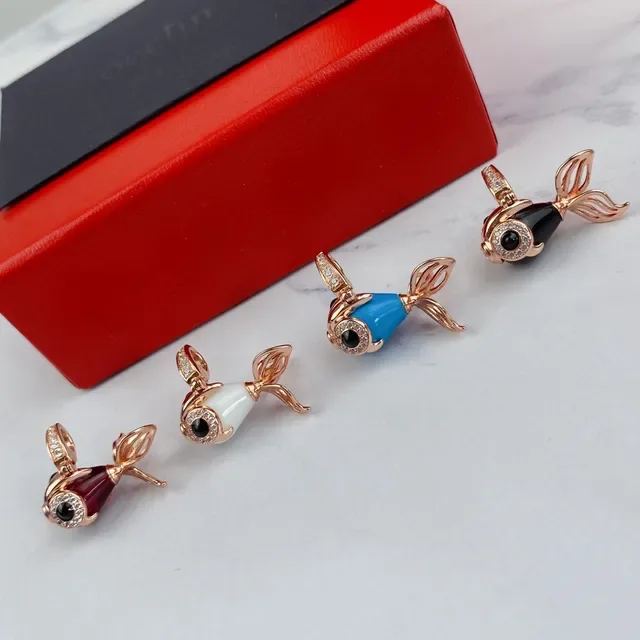 Fish-Shaped Enamel and Rose Gold-Tone Crystal Earrings 9