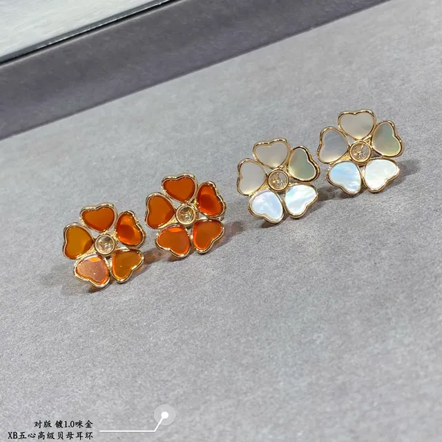 Five-Heart Floral Mother-of-Pearl Stud Earrings 6