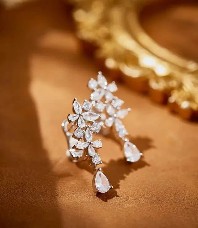 Floral Cluster Teardrop Drop Earrings 6