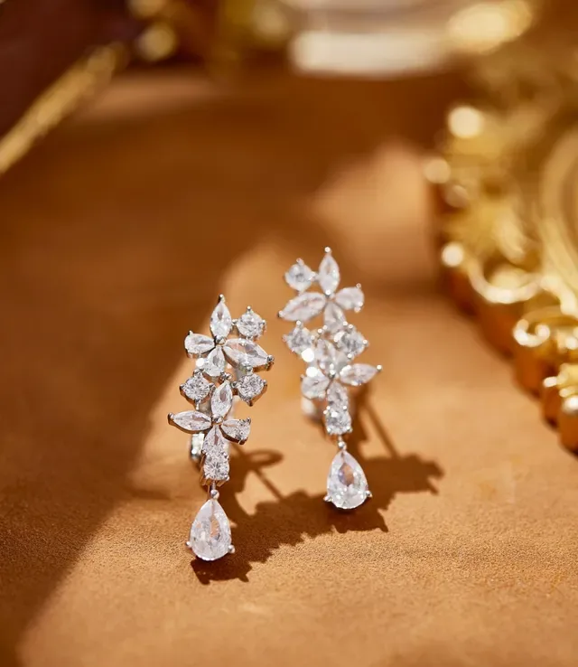 Floral Cluster Teardrop Drop Earrings 7