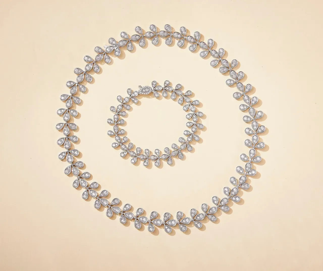 Floral Motif Pavé-Set Clear Stone Silver-Tone Bracelet 3