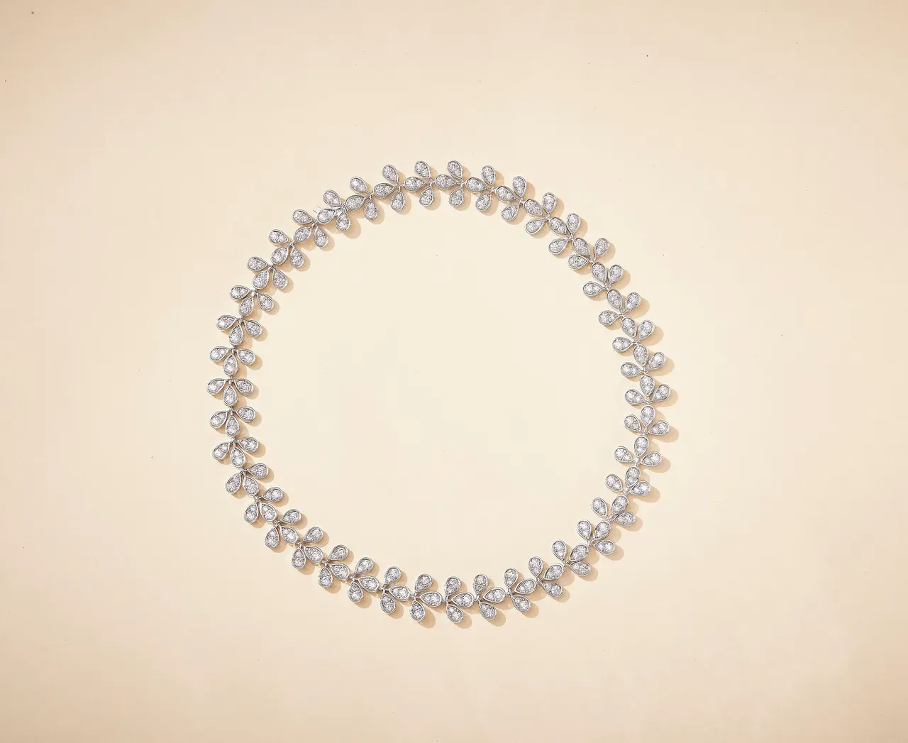 Floral Motif Pavé-Set Clear Stone Silver-Tone Bracelet 6