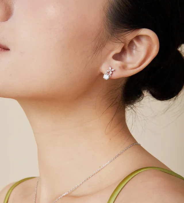 Floral Motif Round Crystal Drop Earrings 5