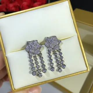 Floral Pavé-Set Beaded Fringe Drop Earrings