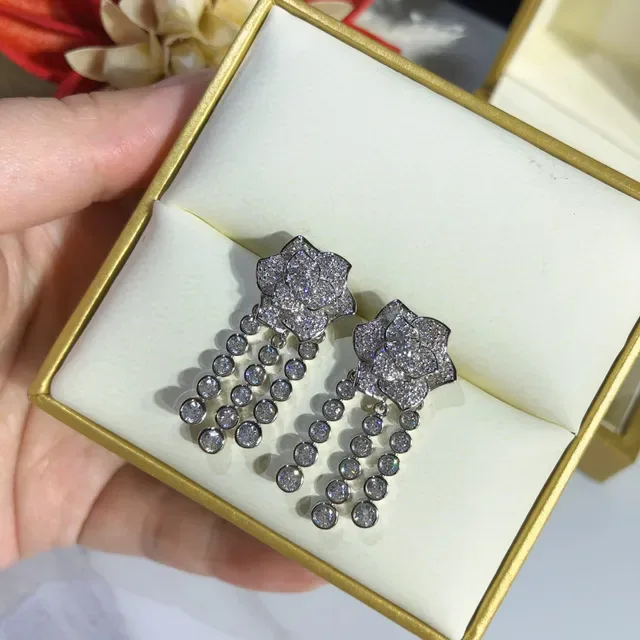 Floral Pavé-Set Beaded Fringe Drop Earrings 3