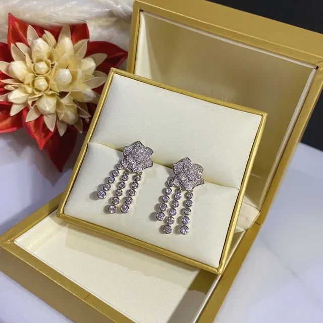 Floral Pavé-Set Beaded Fringe Drop Earrings 4