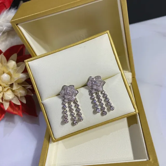Floral Pavé-Set Beaded Fringe Drop Earrings 6