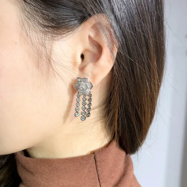 Floral Pavé-Set Beaded Fringe Drop Earrings 9