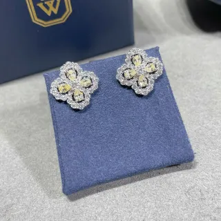 Flower-Shaped Yellow and White Stone Cluster Stud Earrings