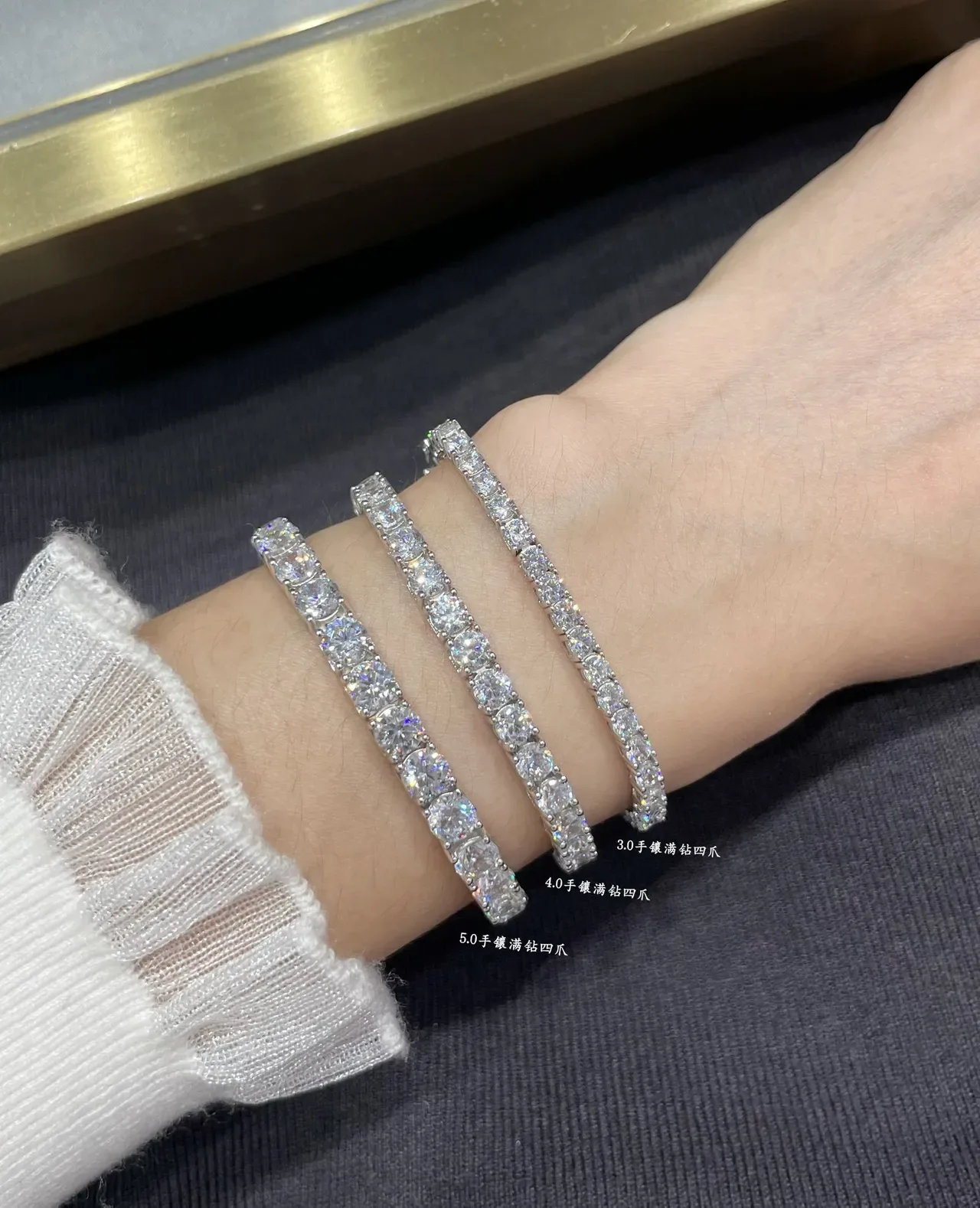 Full-Row Pavé Four-Prong Diamond-Set Rigid Bangle Bracelet 8